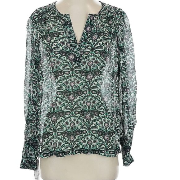Ba&sh Women's Black and Green Patterned Blouse 100% Viscose S - Picture 2 of 11